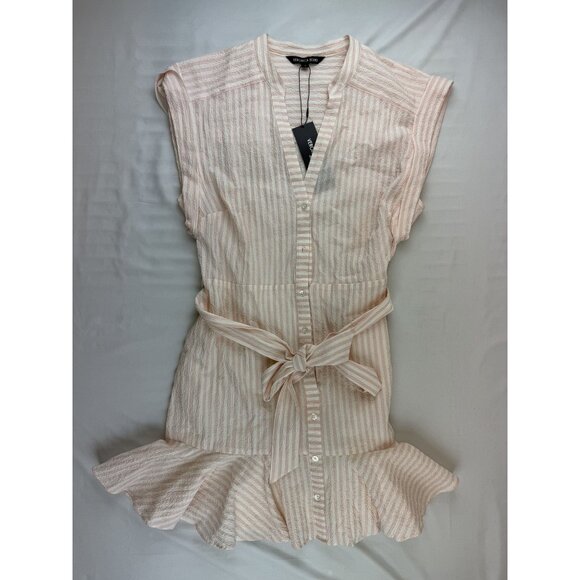 NWT Veronica Beard Avella Ruffled Striped Seersucker Mini Dress Size 12 - Picture 2 of 12